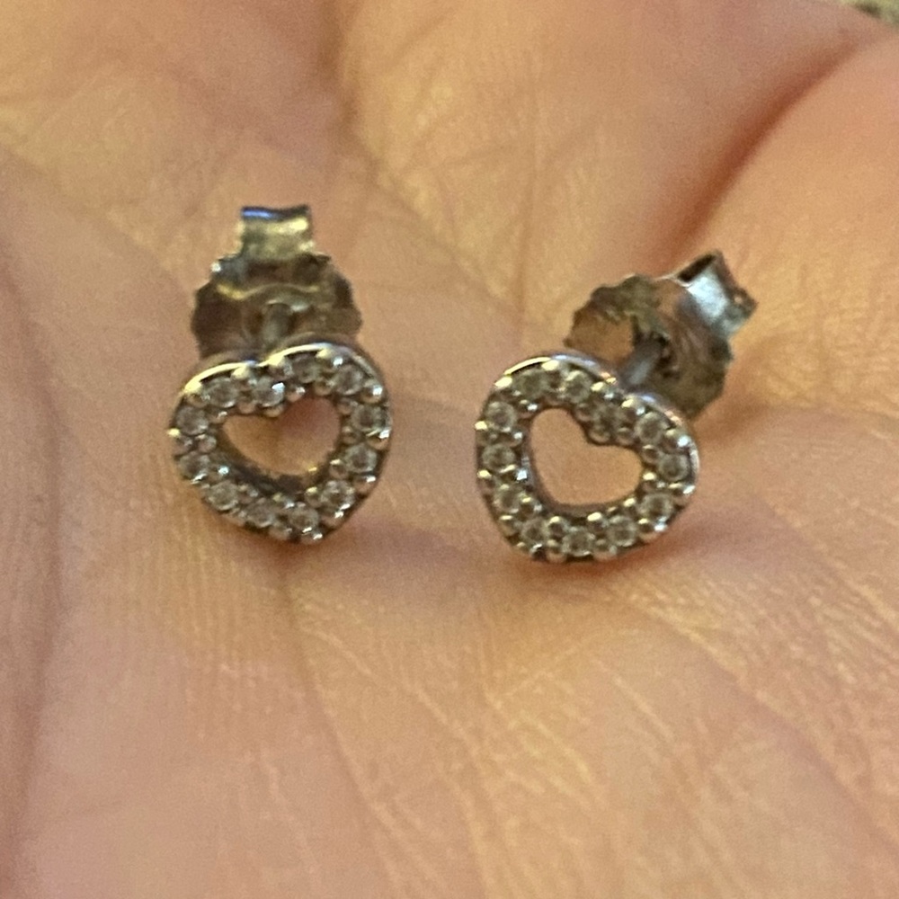 Pandora sterling mini heart clear stone earrings